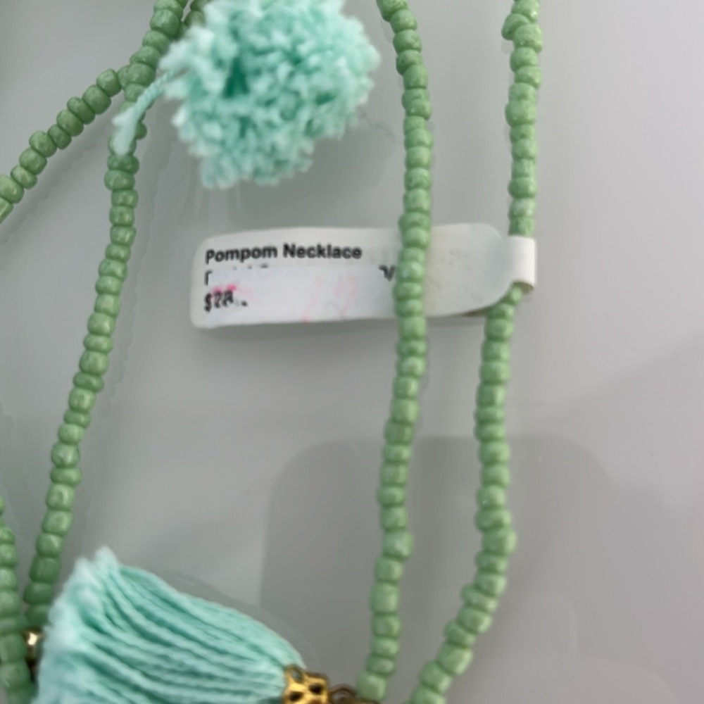 Roberta Roller Rabbit Mint Green Tassel Beaded PomPom Necklace NWT - Picture 5 of 7